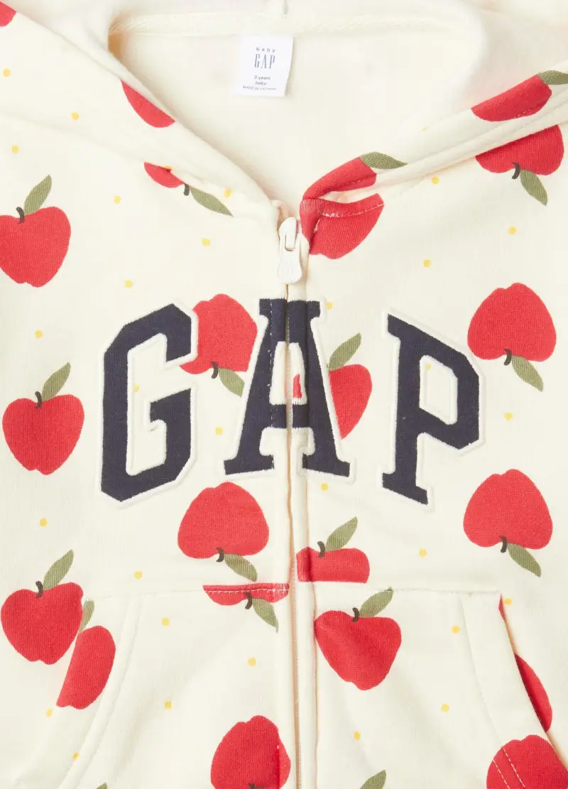 Full-zip Con Cappuccio Con Stampa E Ricamo Logo, Unisex, Bianco miniatura 3