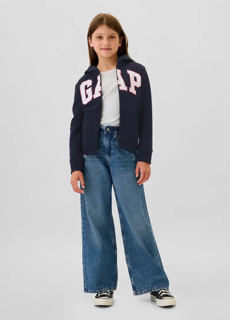 Full-zip Con Cappuccio E Ricamo Logo, Bambina, Blu miniatura 2