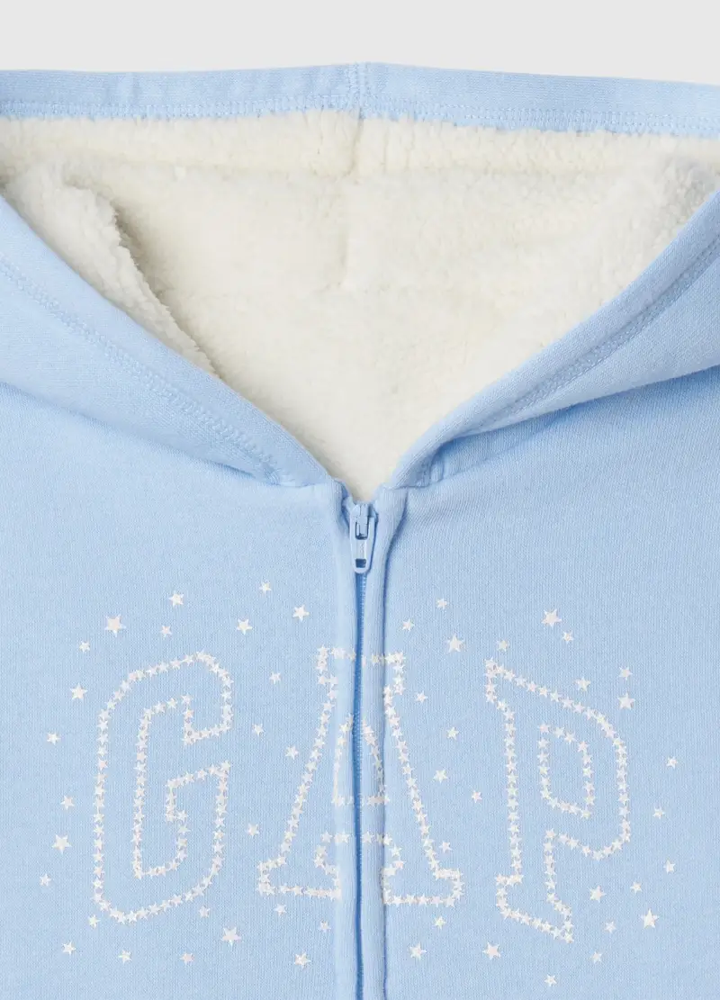 Full-zip Con Cappuccio Interno In Sherpa, Unisex, Azzurro miniatura 3