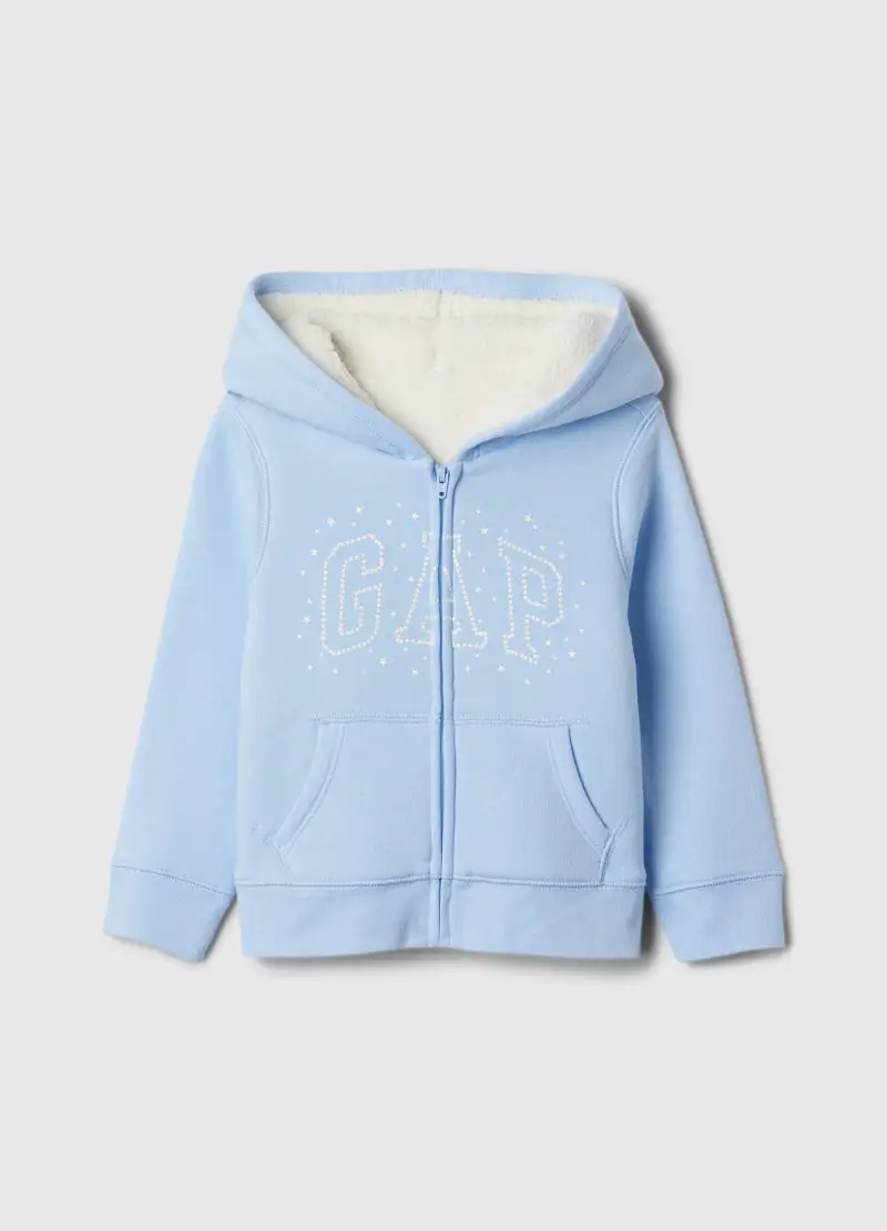 Full-zip Con Cappuccio Interno In Sherpa, Unisex, Azzurro