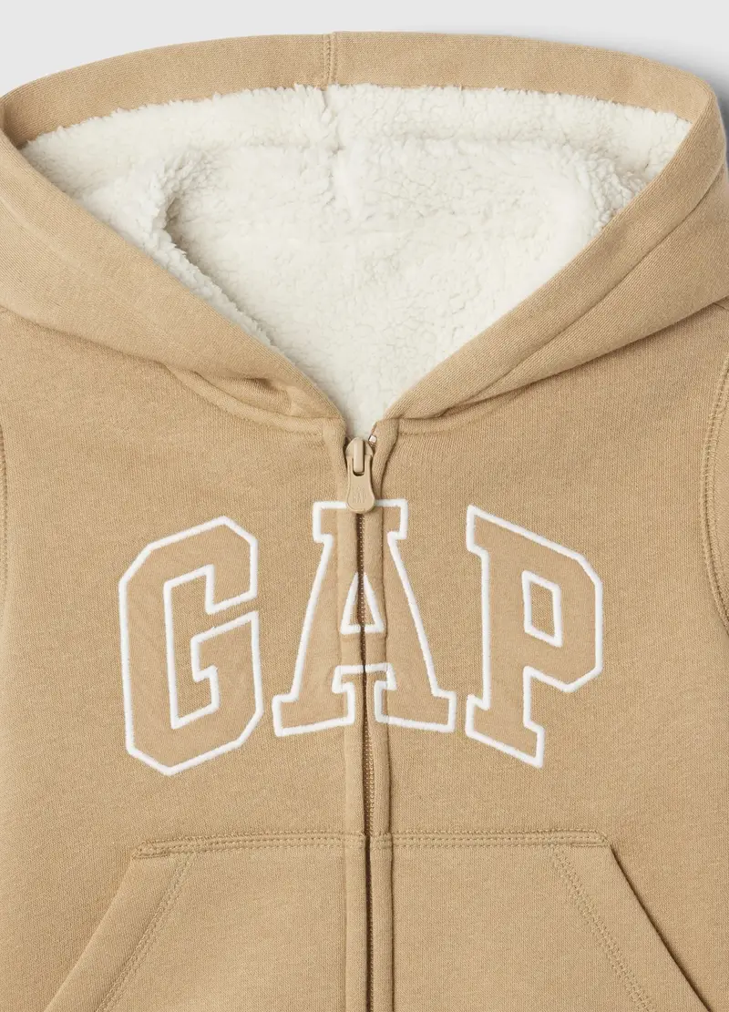 Full-zip Con Cappuccio Interno In Sherpa, Unisex, Beige miniatura 3