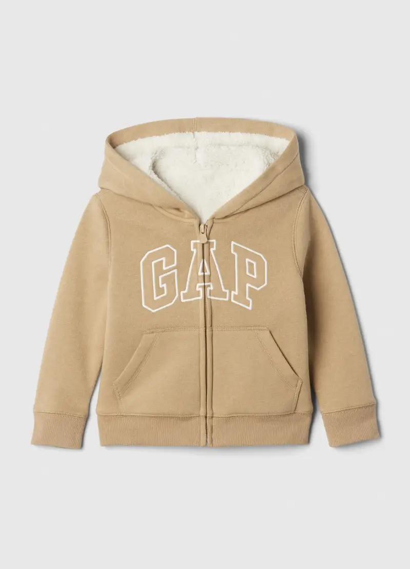 Full-zip Con Cappuccio Interno In Sherpa, Unisex, Beige