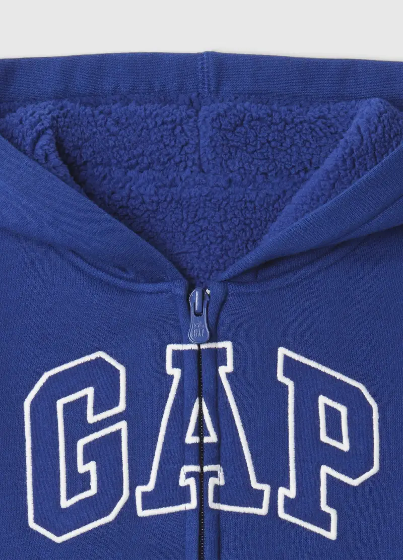 Full-zip Con Cappuccio Interno In Sherpa, Unisex, Blu miniatura 3