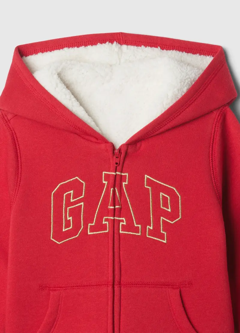 Full-zip Con Cappuccio Interno In Sherpa, Unisex, Rosso miniatura 3