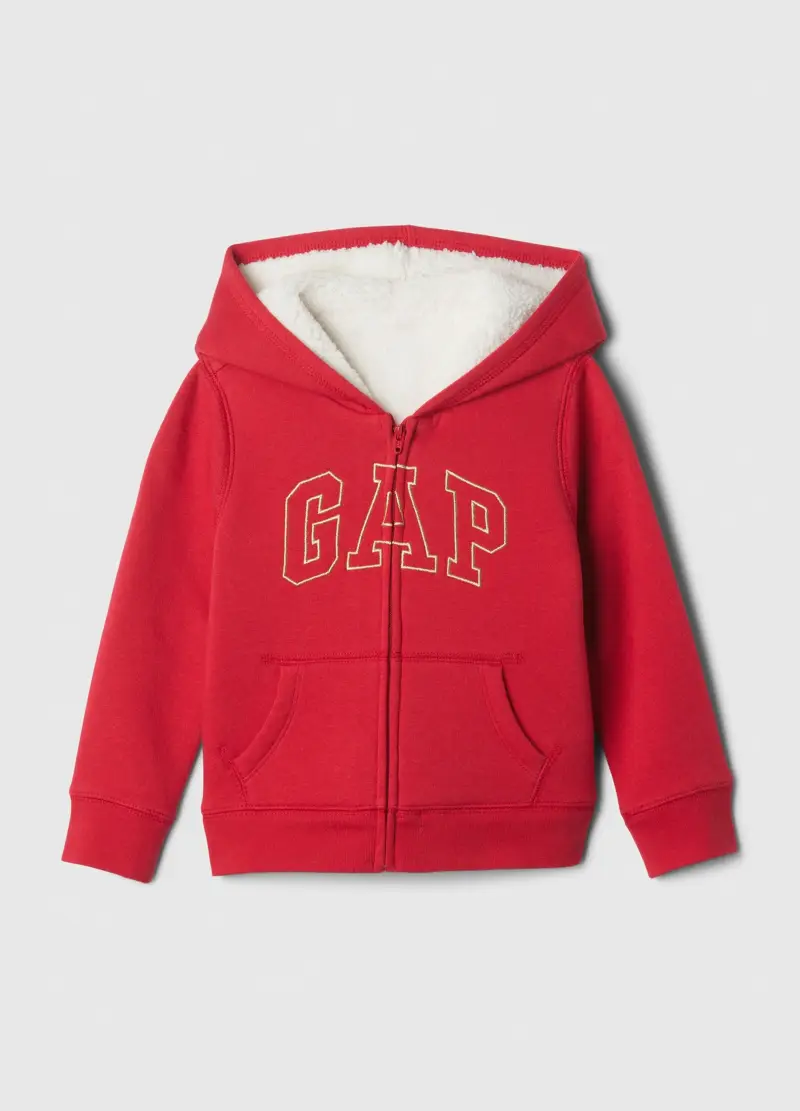 Full-zip Con Cappuccio Interno In Sherpa, Unisex, Rosso