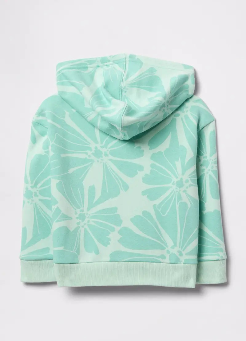 Full-zip Con Cappuccio Stampa Fiori E Ricamo Logo, Unisex, Azzurro miniatura 2