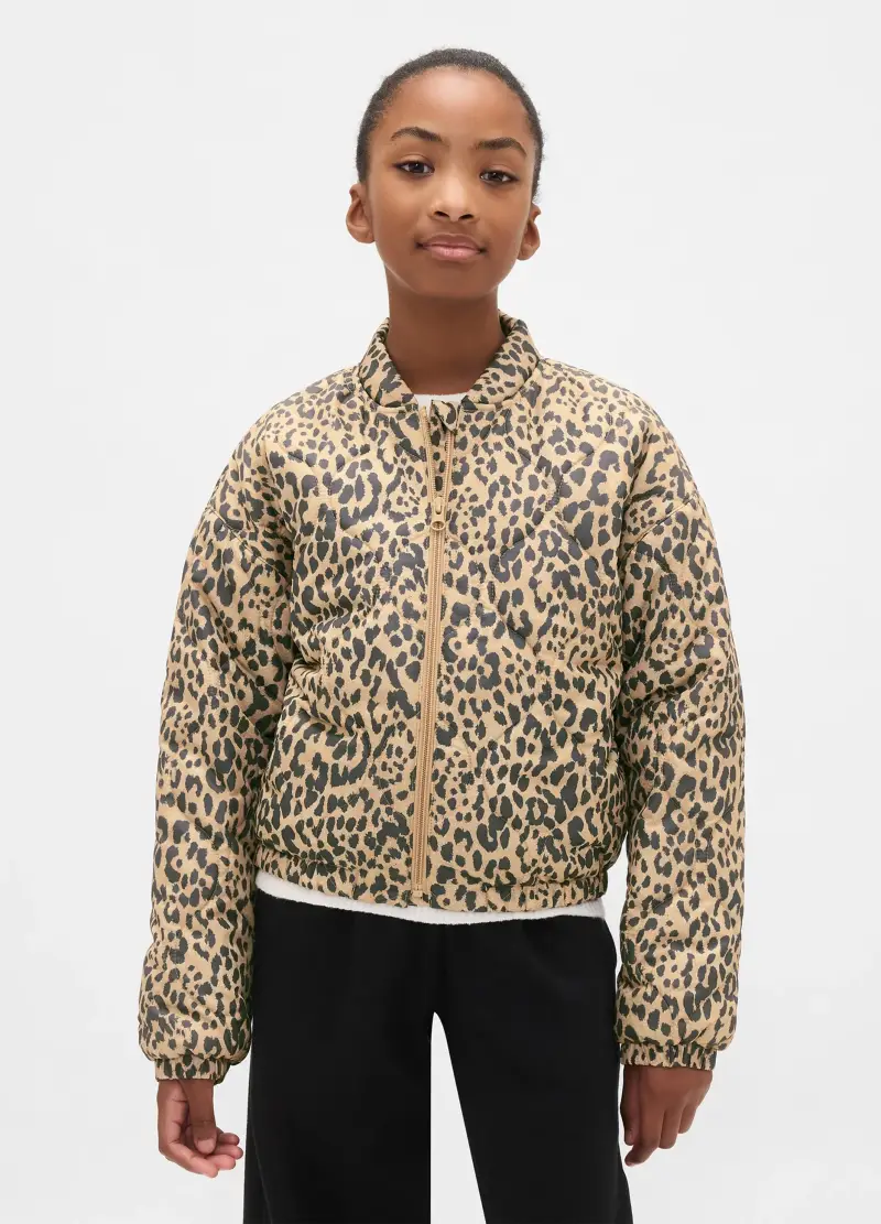 Giacca Bomber Leopardata Beige, Bambina, Marrone