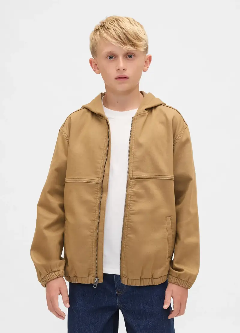 Giacca Con Cappuccio In Misto Cotone, Bambino, Beige