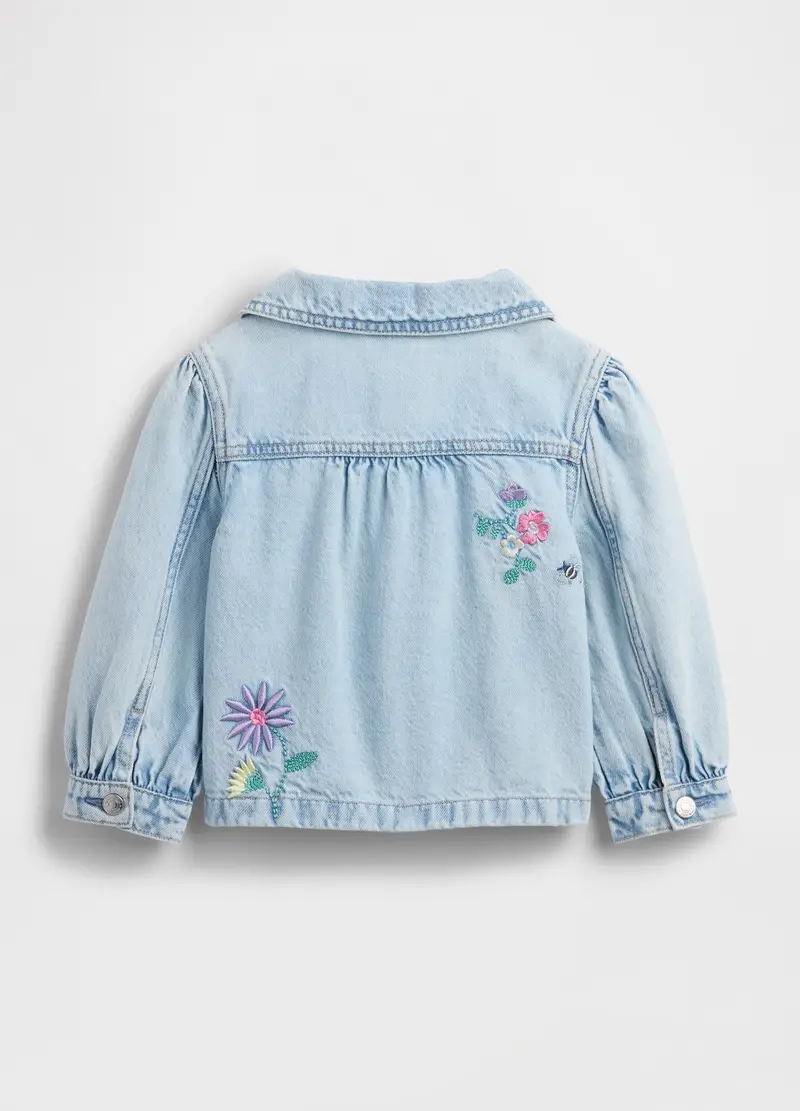 Giacca In Puro Cotone Denim Azzurro Da Neonata Con Ricami, Bambina, Azzurro miniatura 3