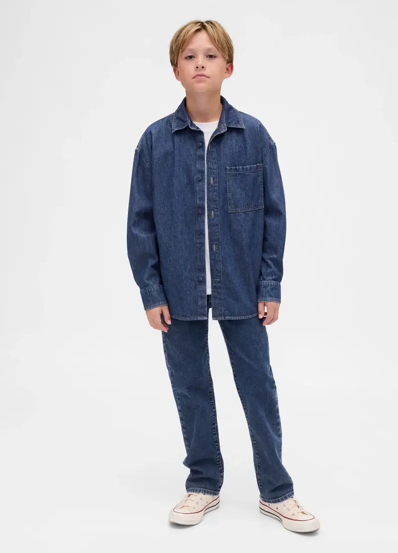 Jeans Dritti In Cotone Denim Elasticizzato Blu Da Bambino Regular Fit, Blu