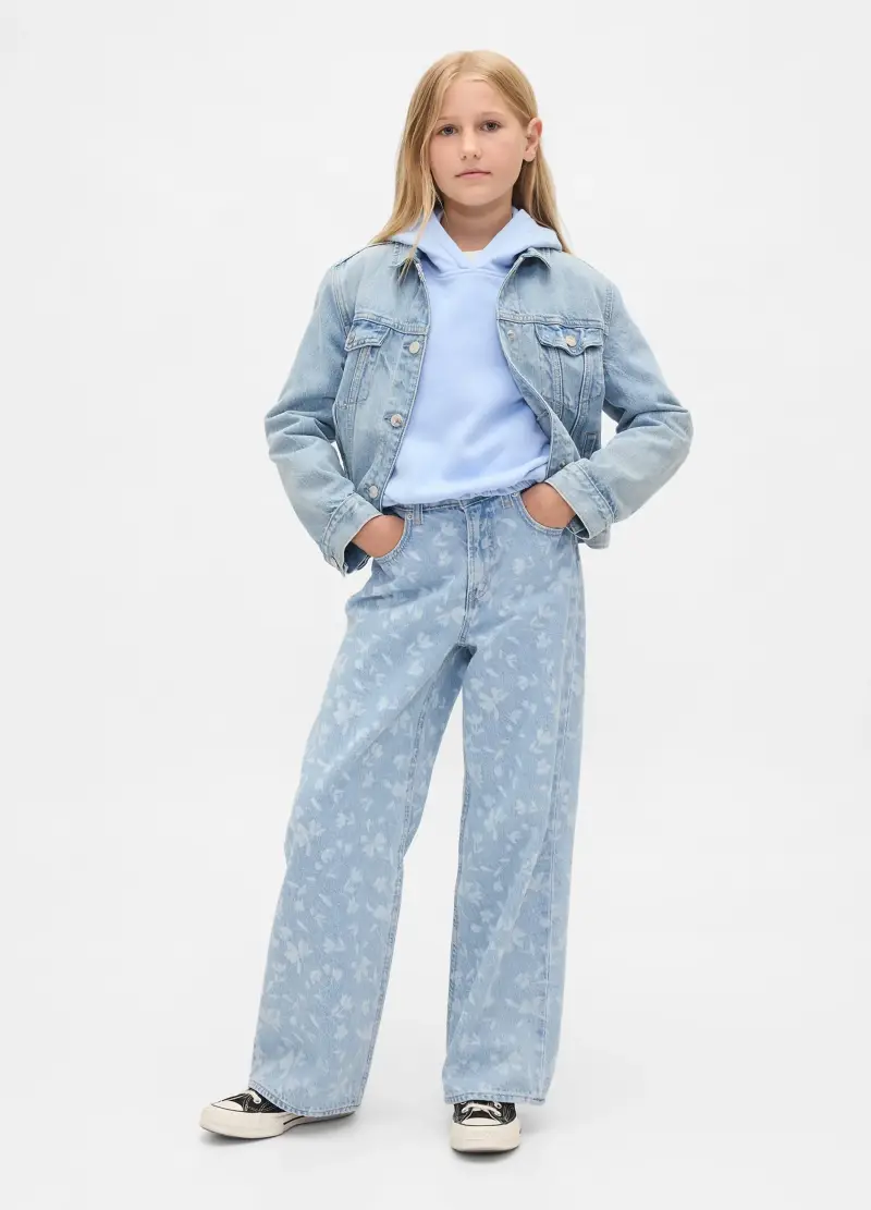 Jeans Wide Leg Floreali, Bambina, Denim