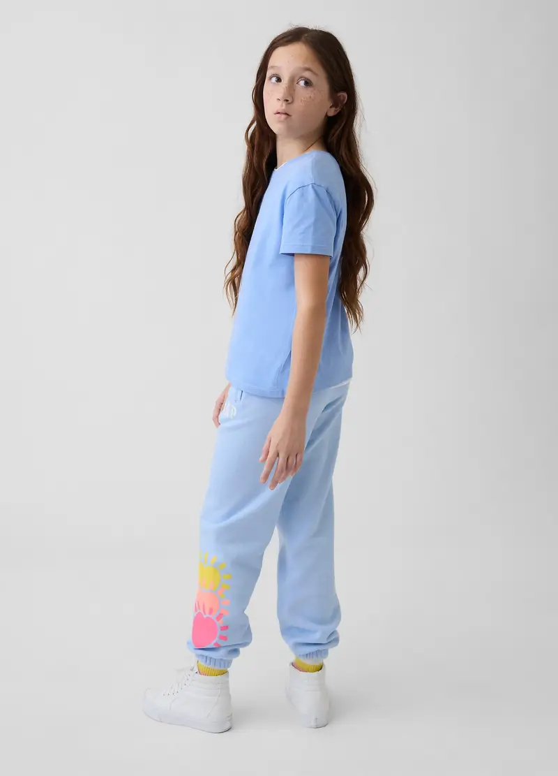 Jogger In Misto Cotone Azzurri Da Ragazza Regular Fit Con Stampe, Bambina, Azzurro miniatura 2