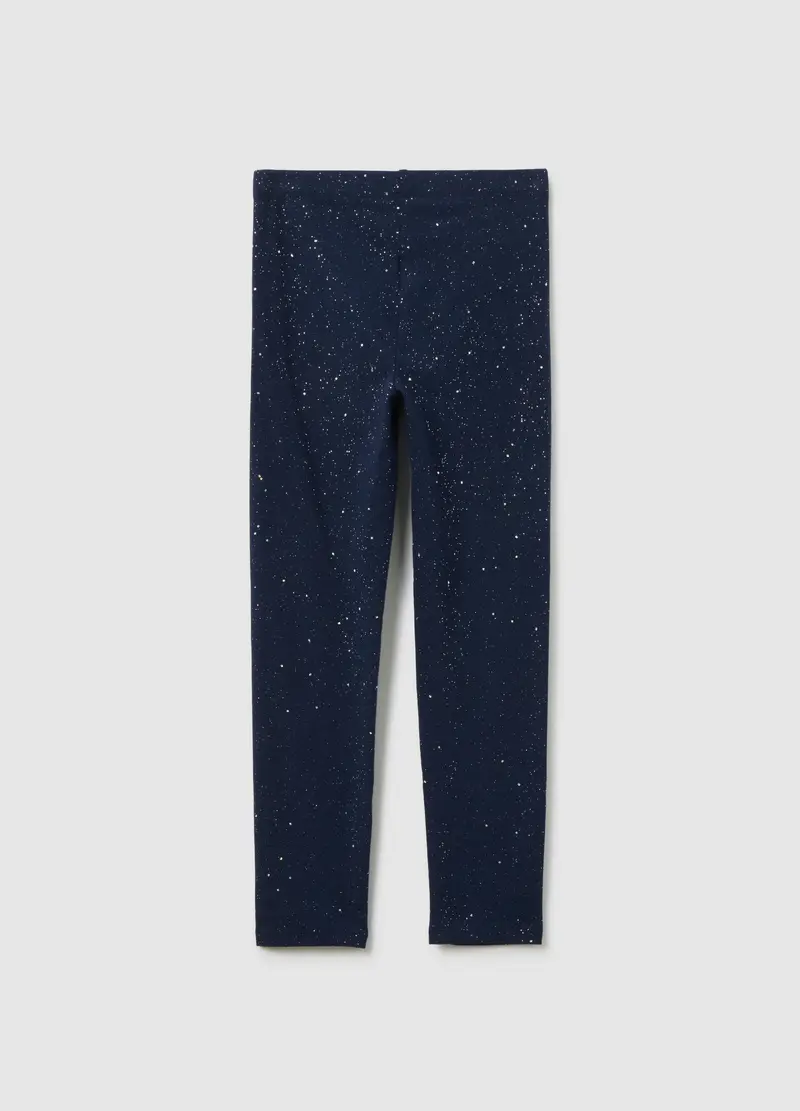 Leggings Glitterati In Cotone Elasticizzato, Bambina, Blu miniatura 2