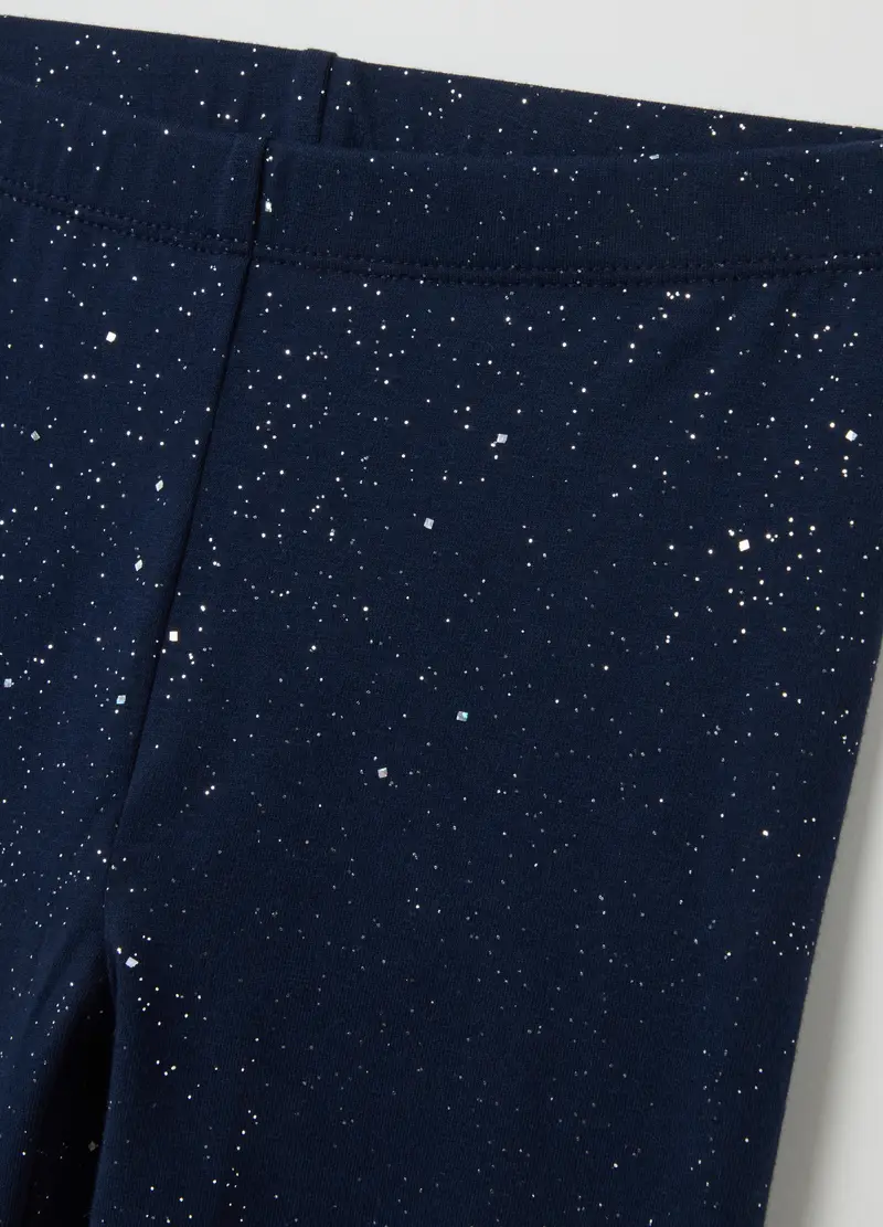 Leggings Glitterati In Cotone Elasticizzato, Bambina, Blu miniatura 3