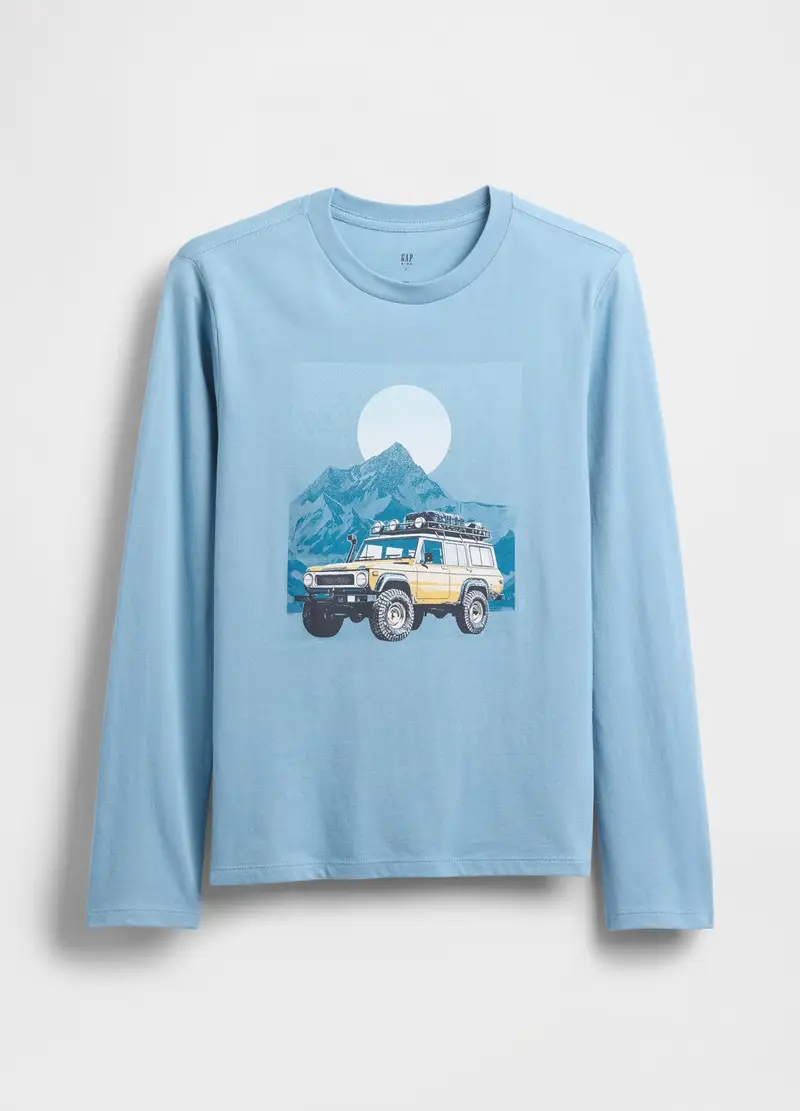 Maglia A Maniche Lunghe Azzurra In Cotone, Bambino, Azzurro