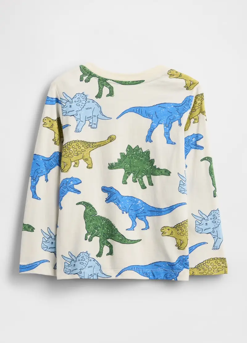 Maglia A Maniche Lunghe In Puro Cotone Multicolor Da Bambino Con Dinosauri, Unisex, Multicolor miniatura 2
