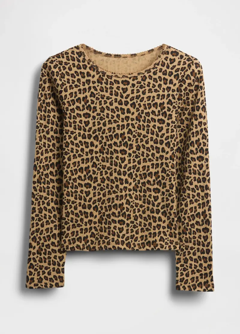 Maglia A Maniche Lunghe Marrone Leopardata In Cotone, Bambina, Nero miniatura 3