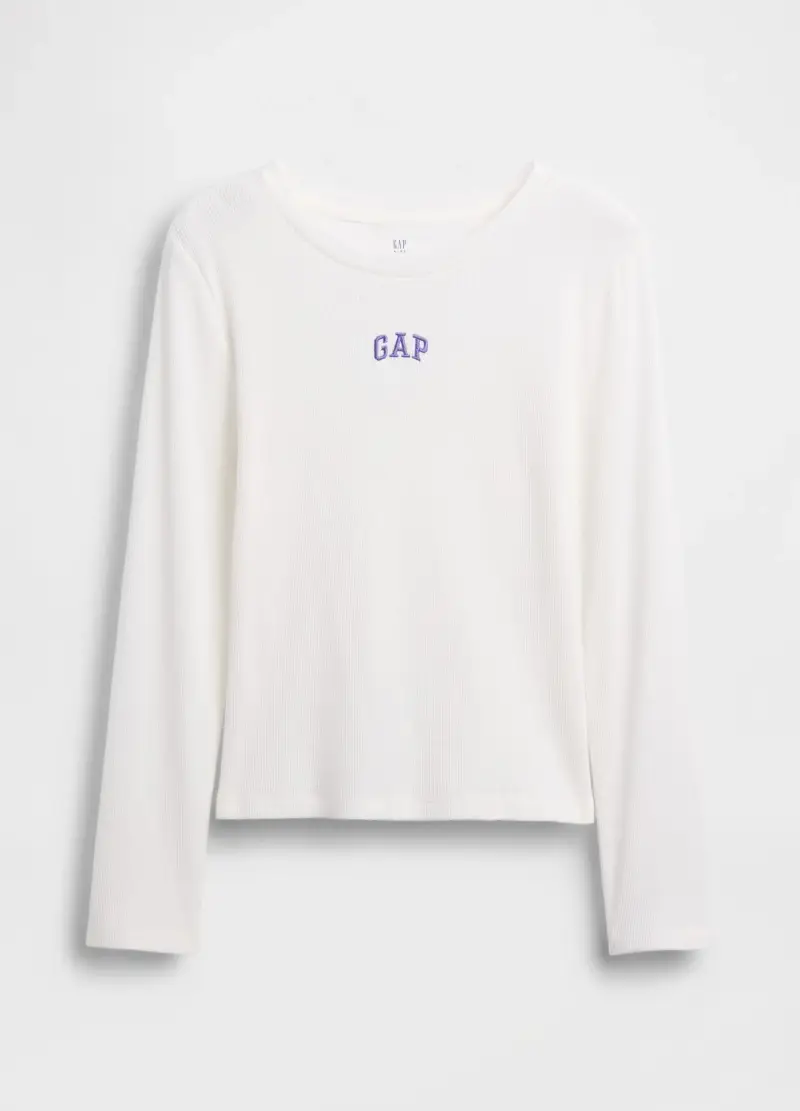 Maglia Bianca A Maniche Lunghe In Cotone, Bambina, Bianco miniatura 3