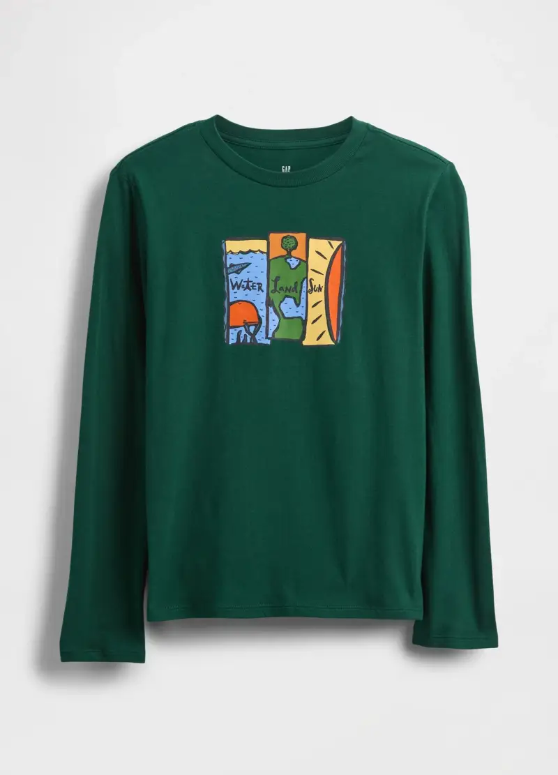 Maglia Verde A Maniche Lunghe In Cotone, Bambino, Verde