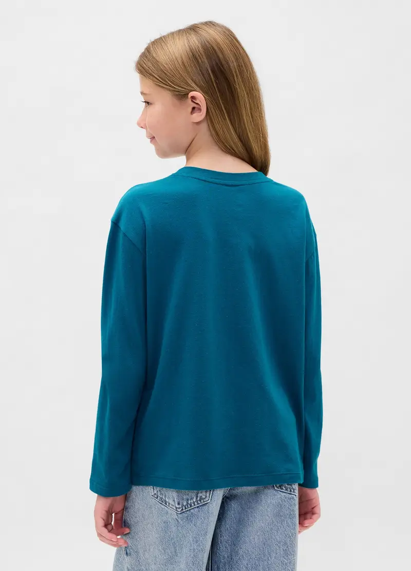 Maglietta A Maniche Lunghe Azzurra In Cotone, Bambina, Blu miniatura 2