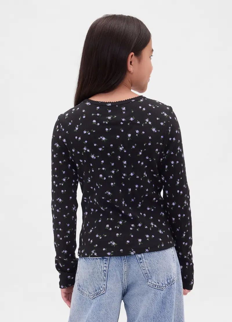 Maglietta A Maniche Lunghe Con Stampa Floreale, Bambina, Nero miniatura 2