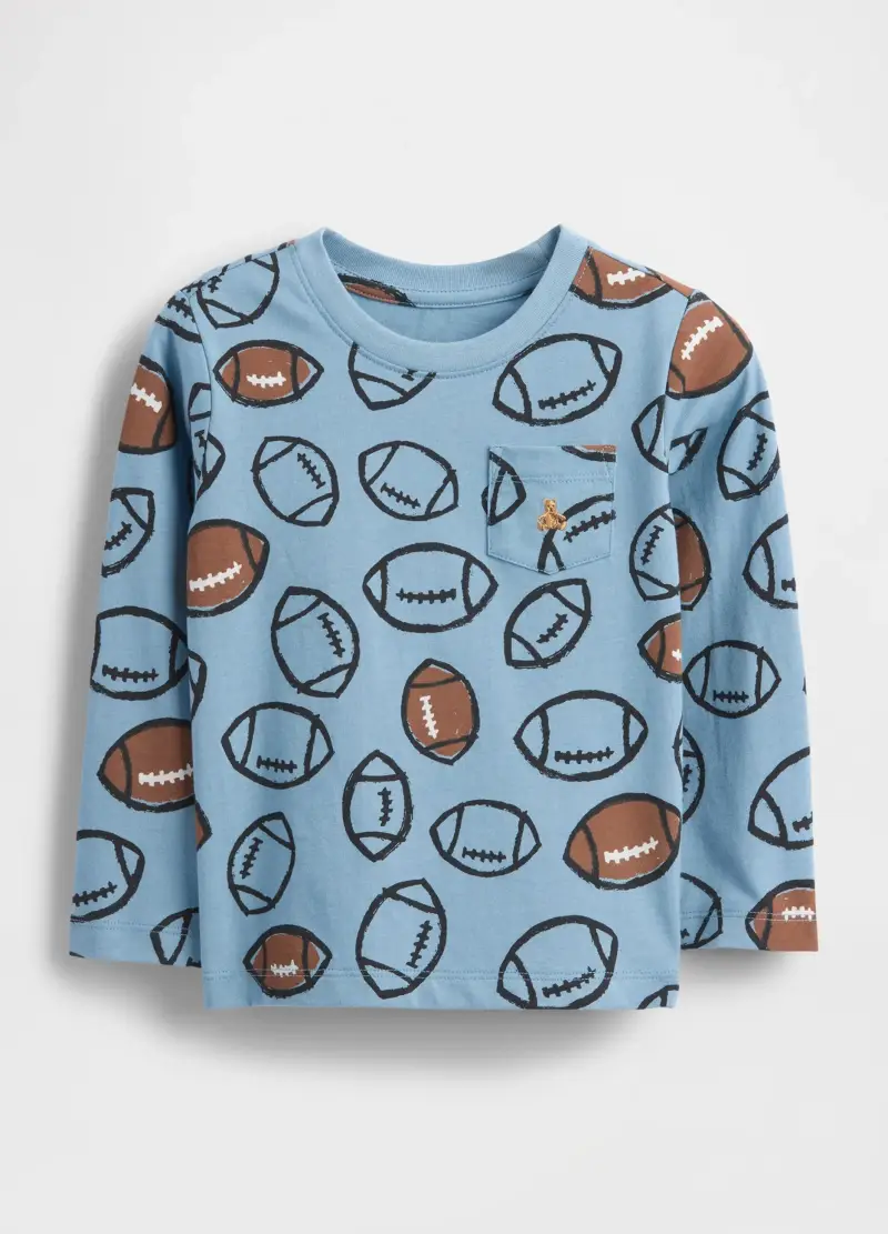 Maglietta Azzurra A Maniche Lunghe In Cotone, Bambino, Denim