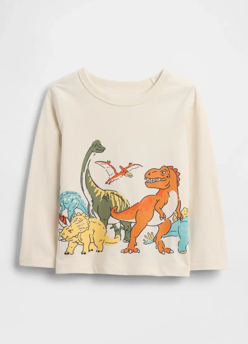 Maglietta Beige A Maniche Lunghe Con Grafica Di Dinosauri, Bambino, Beige