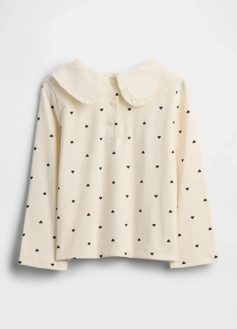 Maglietta Bianca A Maniche Lunghe Con Colletto Decorativo, Unisex, Beige miniatura 2