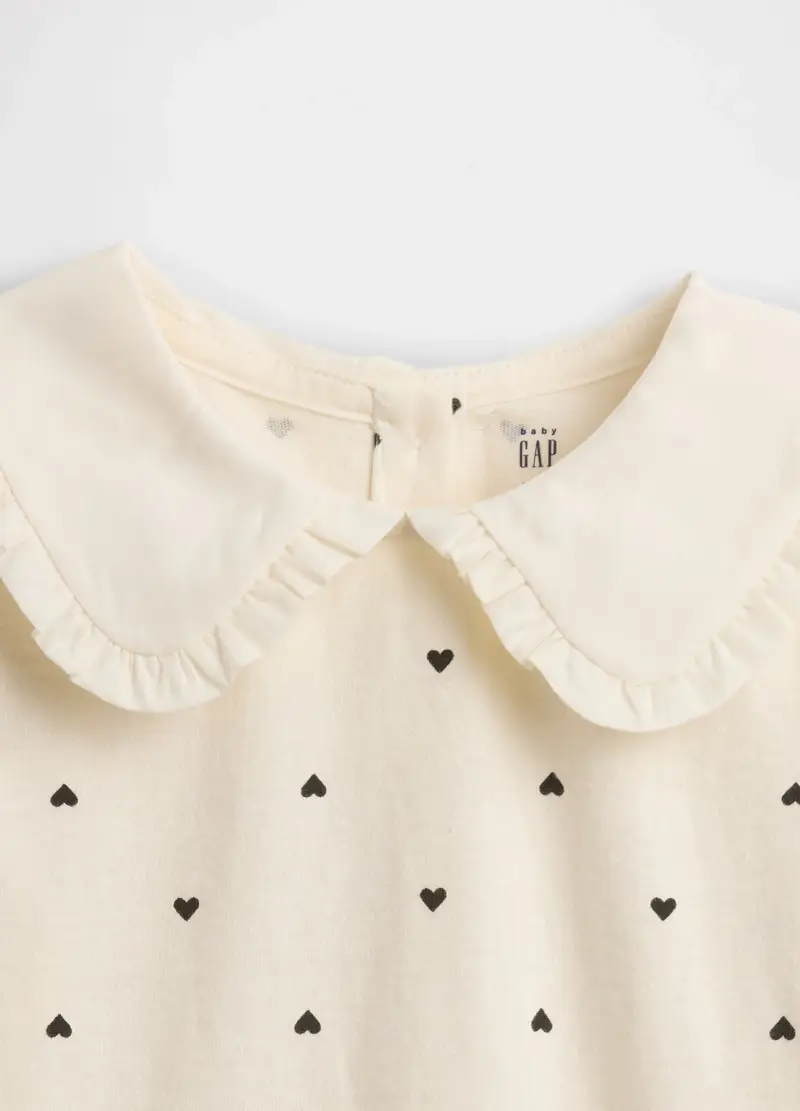 Maglietta Bianca A Maniche Lunghe Con Colletto Decorativo, Unisex, Beige miniatura 3