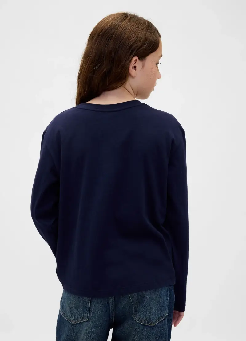 Maglietta Blu A Maniche Lunghe In Cotone Con Fiocchi, Bambina, Nero miniatura 2