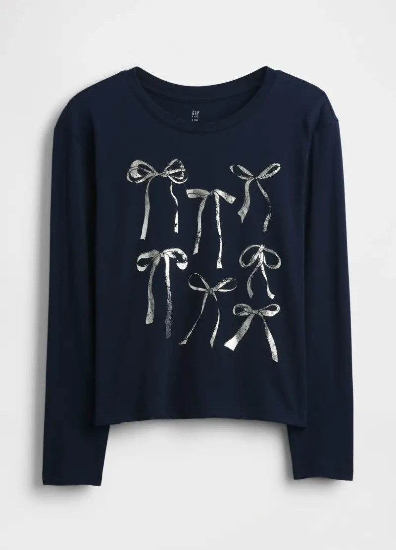 Maglietta Blu A Maniche Lunghe In Cotone Con Fiocchi, Bambina, Nero miniatura 3