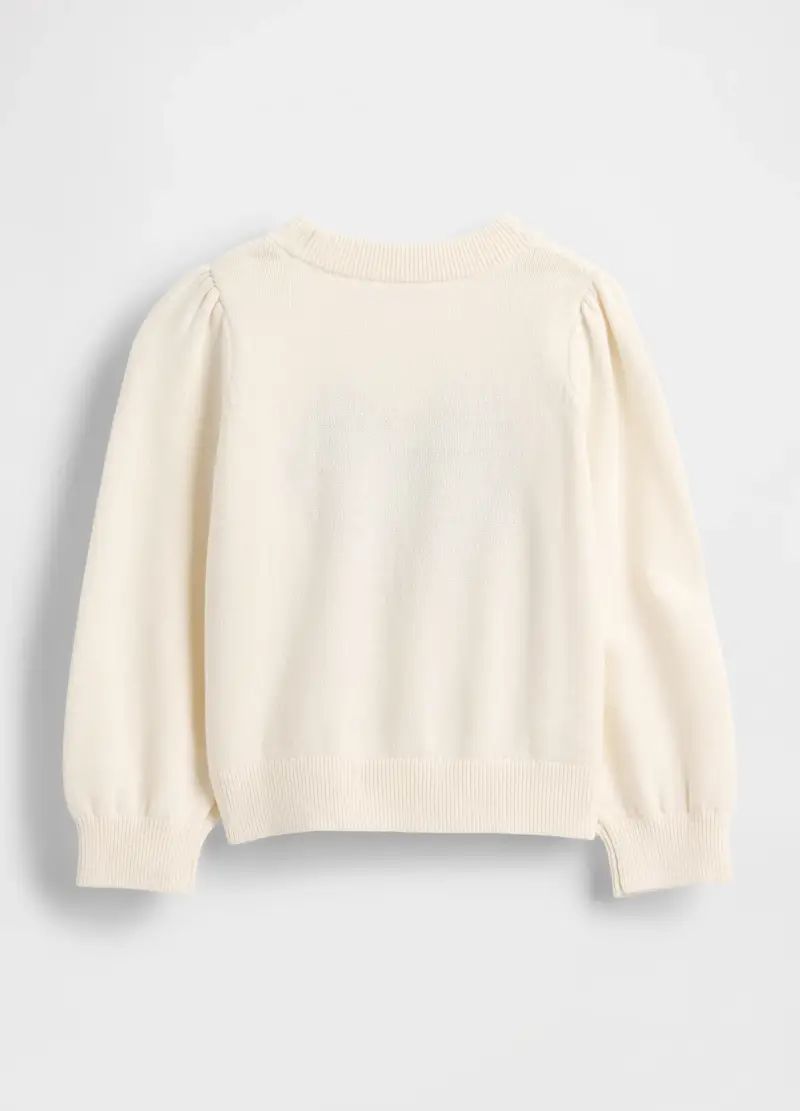 Maglione Bianco In Cotone Con Cuore Leopardato, Unisex, Beige miniatura 2