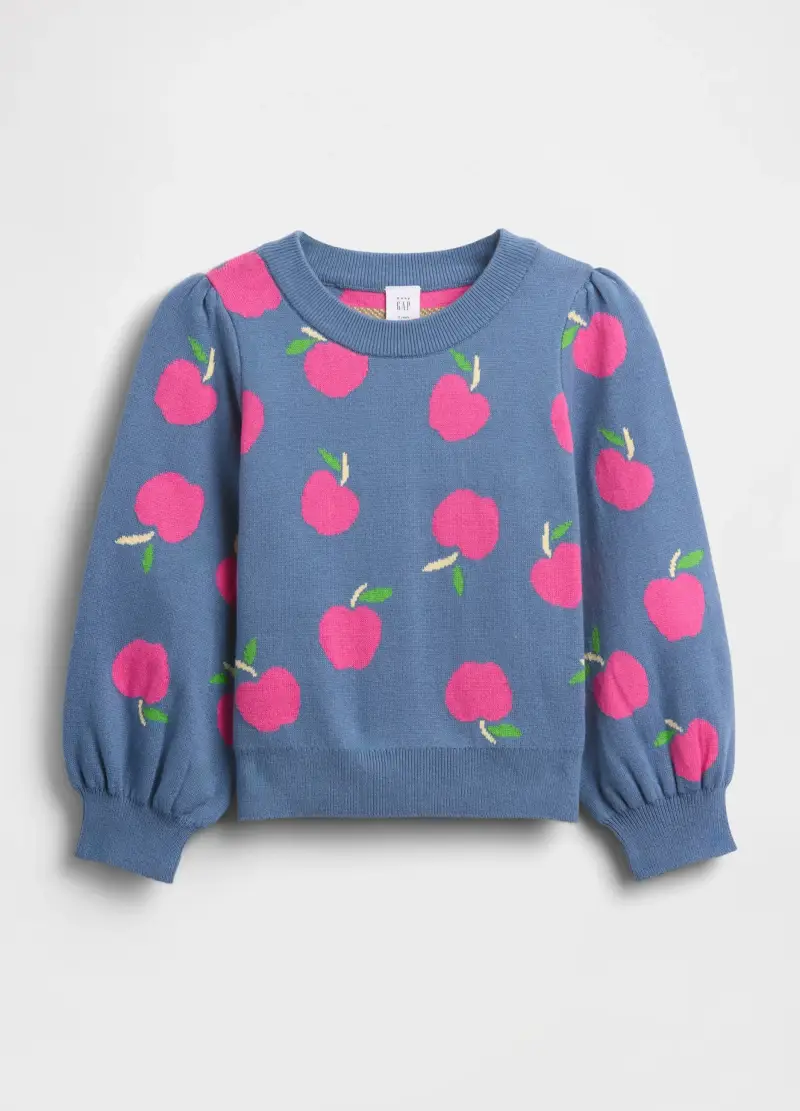 Maglione Blu Per Bambina Con Stampa Di Mele, Unisex, Blu