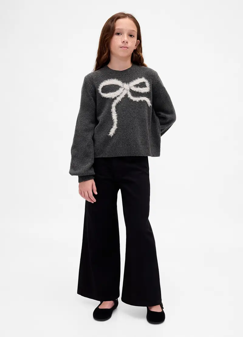 Maglione Cashsoft In Misto Cotone Con Fiocco, Bambina, Grigio miniatura 3