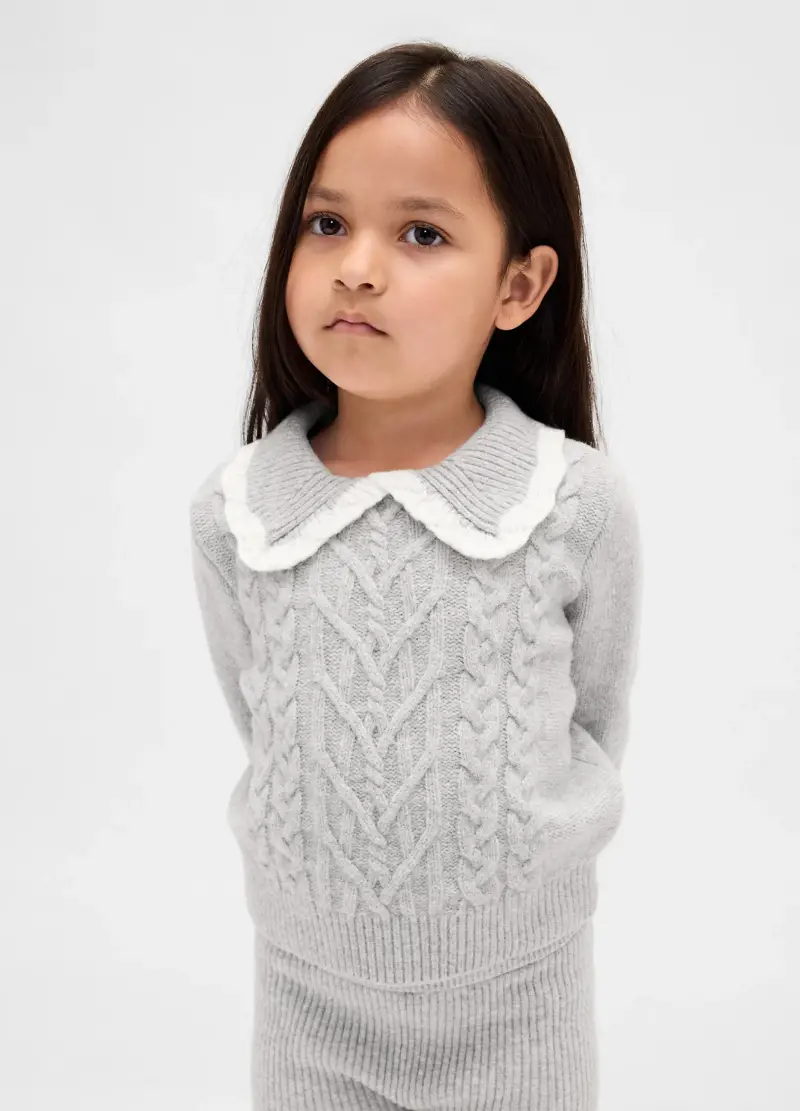 Maglione Grigio Per Bambina Con Collo A Pizzo, Unisex, Beige miniatura 2