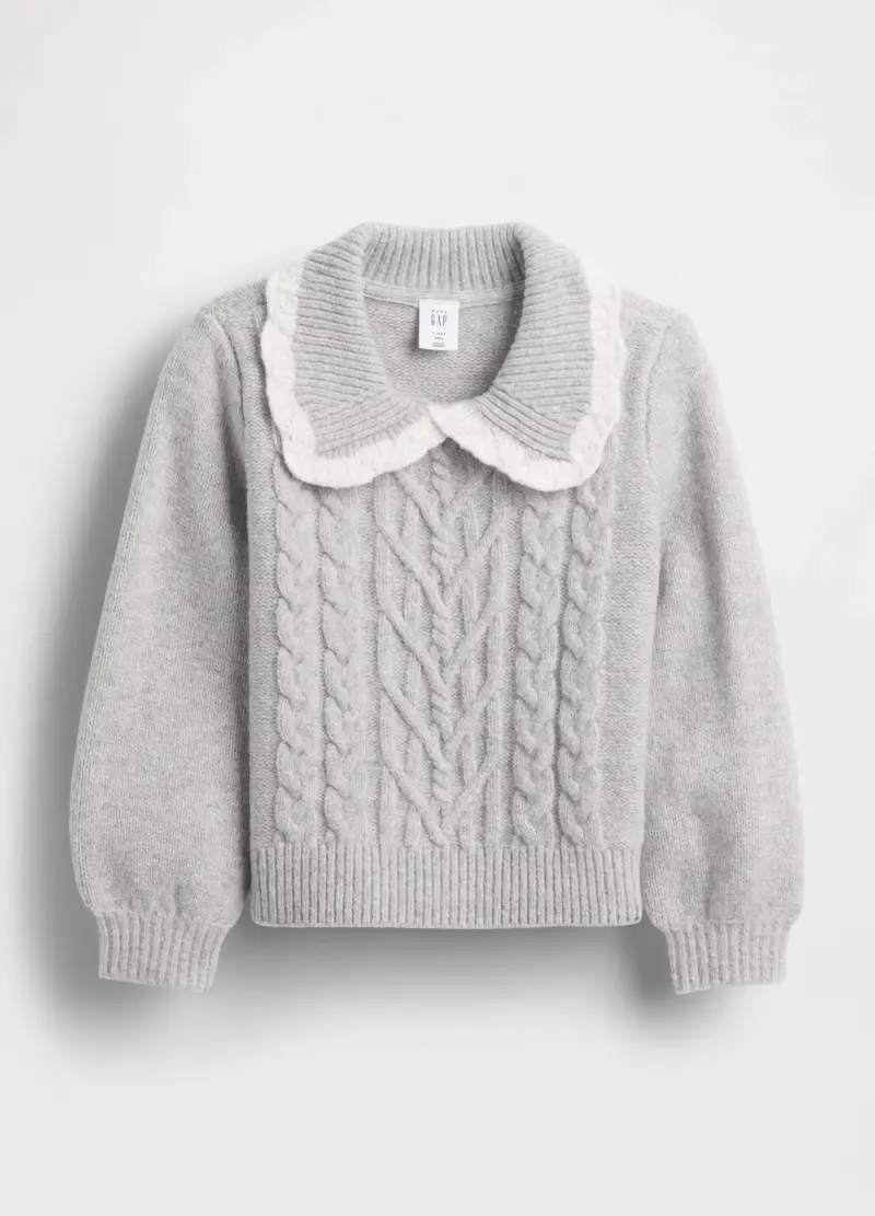 Maglione Grigio Per Bambina Con Collo A Pizzo, Unisex, Beige