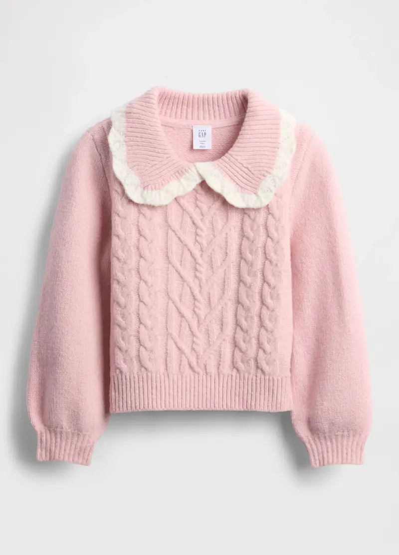 Maglione Rosa Con Colletto Da Bambina, Unisex, Rosa miniatura 2