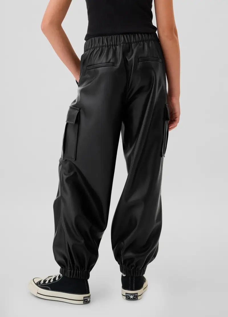 Pantalone Parachute Cargo Effetto Lucido, Bambina, Nero miniatura 3