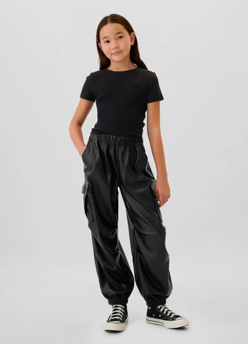 Pantalone Parachute Cargo Effetto Lucido, Bambina, Nero