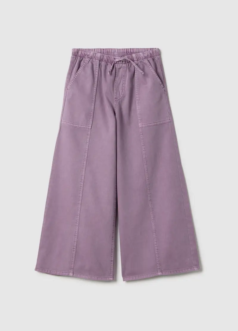 Pantaloni Baggy Viola Da Bambina In Misto Cotone Regular Fit, Viola