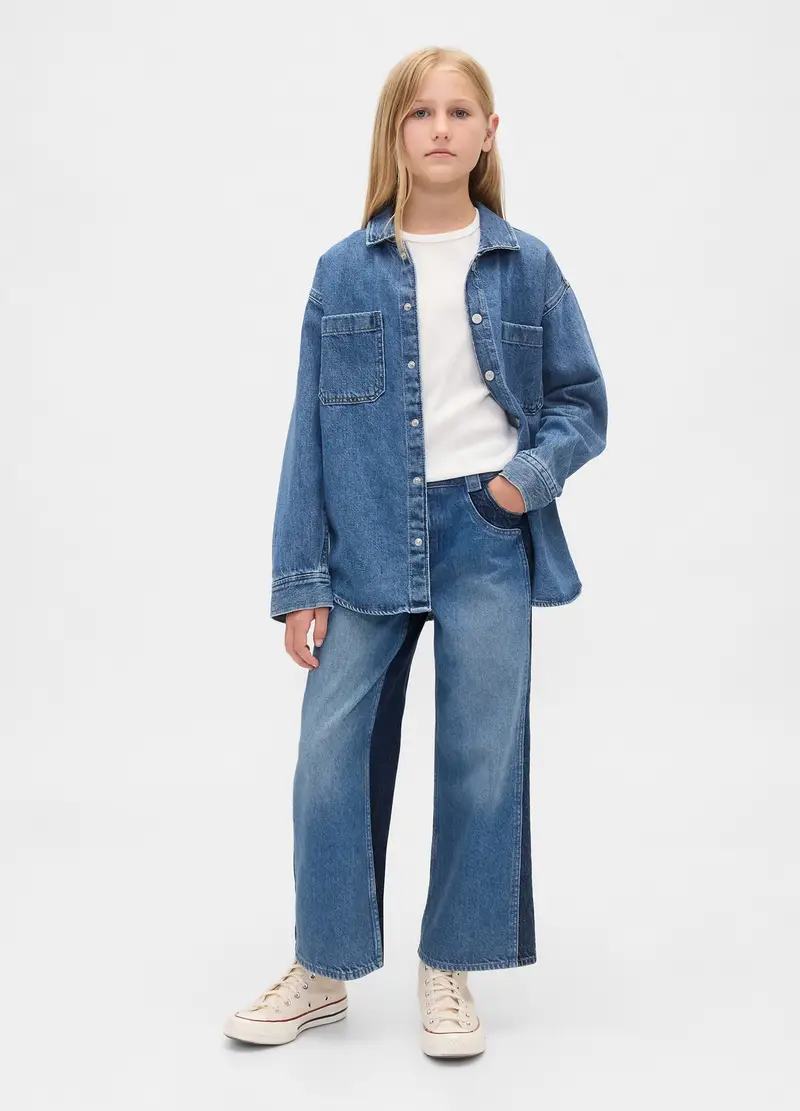 Pantaloni Denim In Cotone, Bambina, Blu