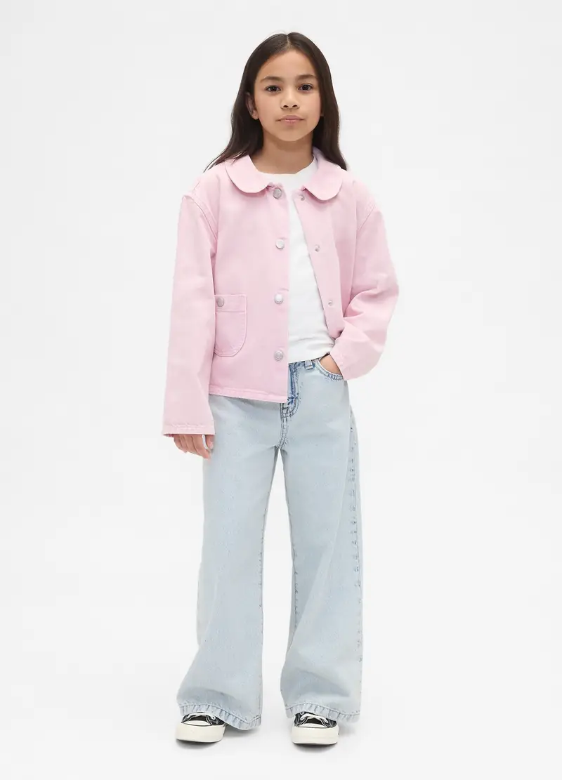 Pantaloni Denim Larghezza Ampia, Bambina, Bianco