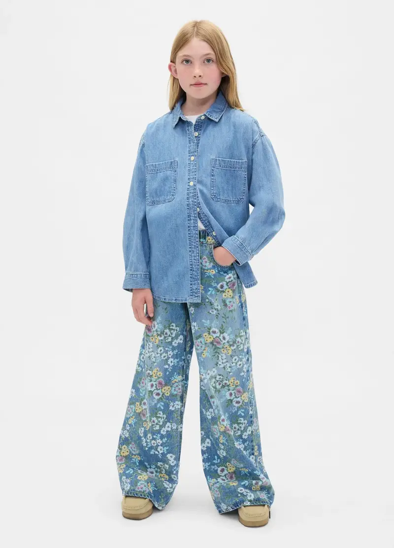 Pantaloni Denim Multicolor A Zampa, Bambina, Blu