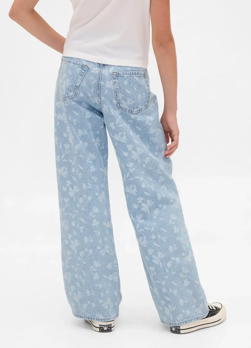 Pantaloni Wide Leg In Denim Floreale, Bambina, Denim miniatura 3