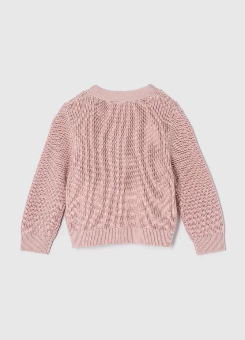 Pullover Con Scollo A V E Patch Orsetto Bouclé, Unisex, Rosa miniatura 2