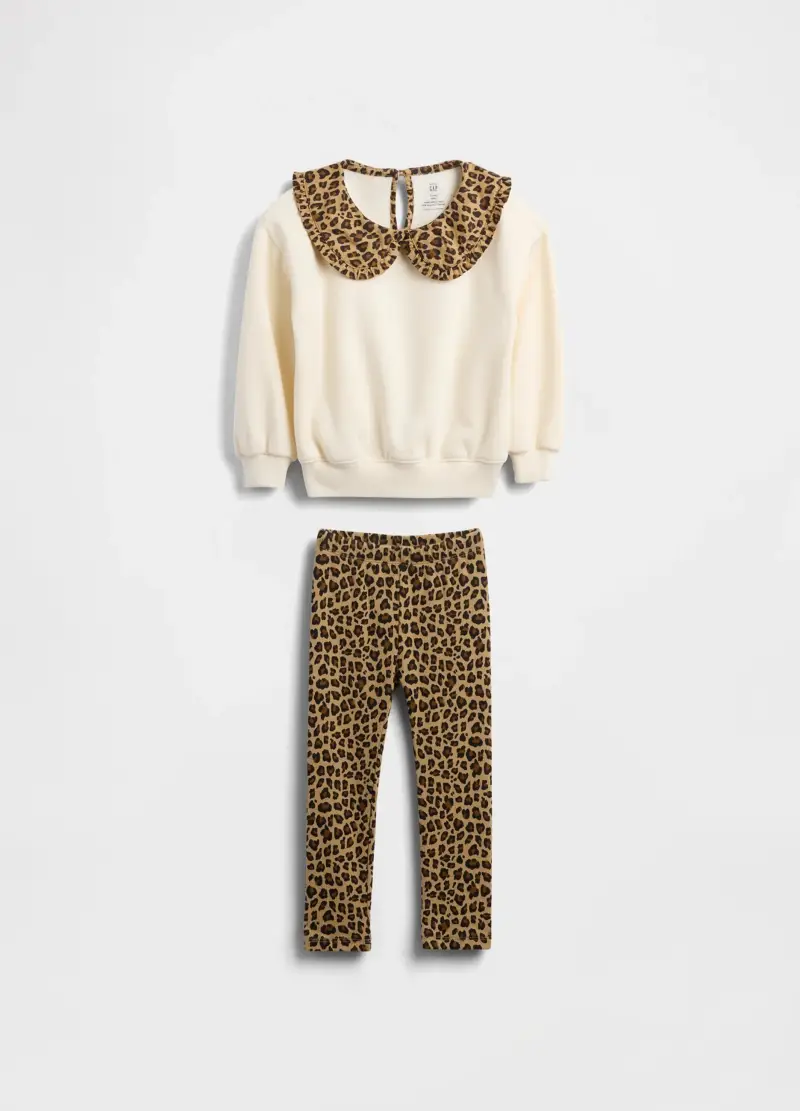 Set Bianco E Marrone Con Stampa Leopardata Per Bambina, Unisex, Bianco miniatura 2