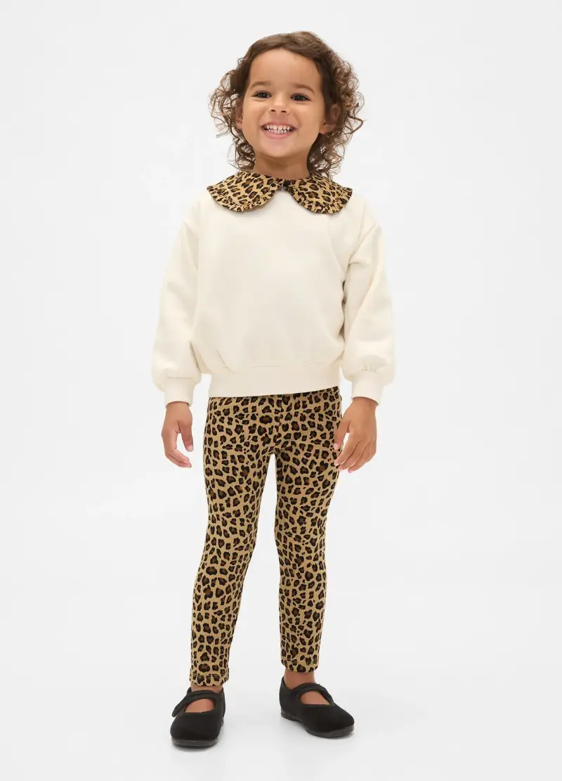 Set Bianco E Marrone Con Stampa Leopardata Per Bambina, Unisex, Bianco