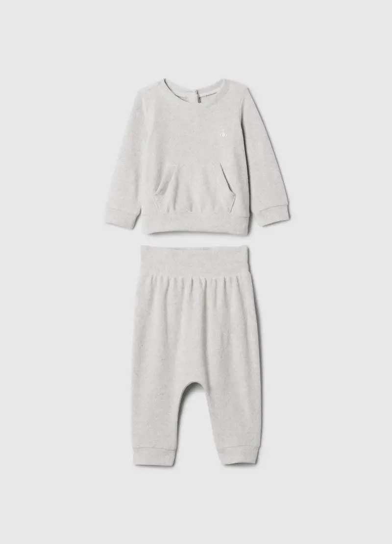 Set Top E Pantaloni Con Ricamo Orsetto, Unisex, Grigio