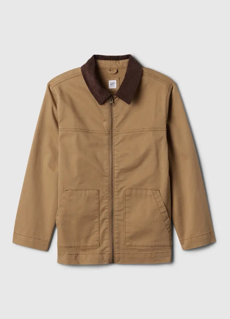 Shacket Full-zip Con Colletto In Corduroy, Bambino, Beige