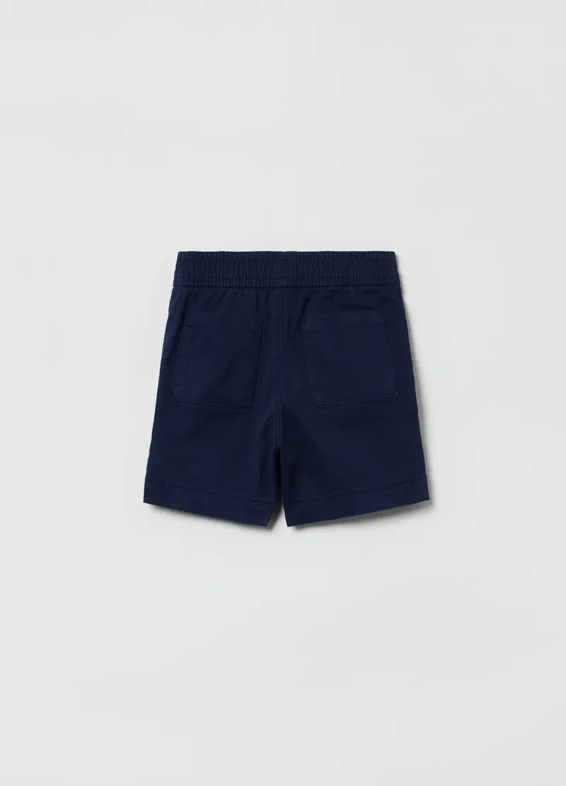 Shorts In Cotone Stretch Con Coulisse, Unisex, Blu miniatura 2